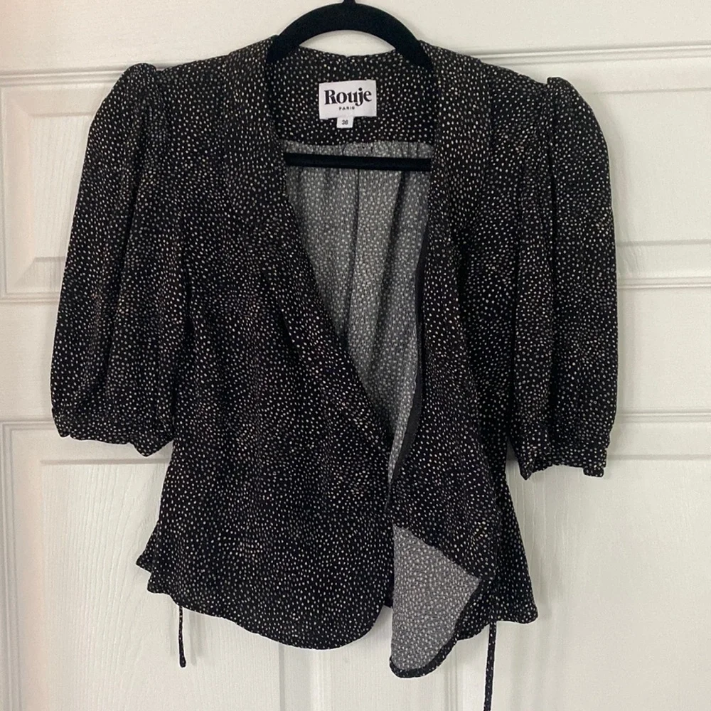 Rouje Black Polka Dot Wrap Top - Picture 3 of 4